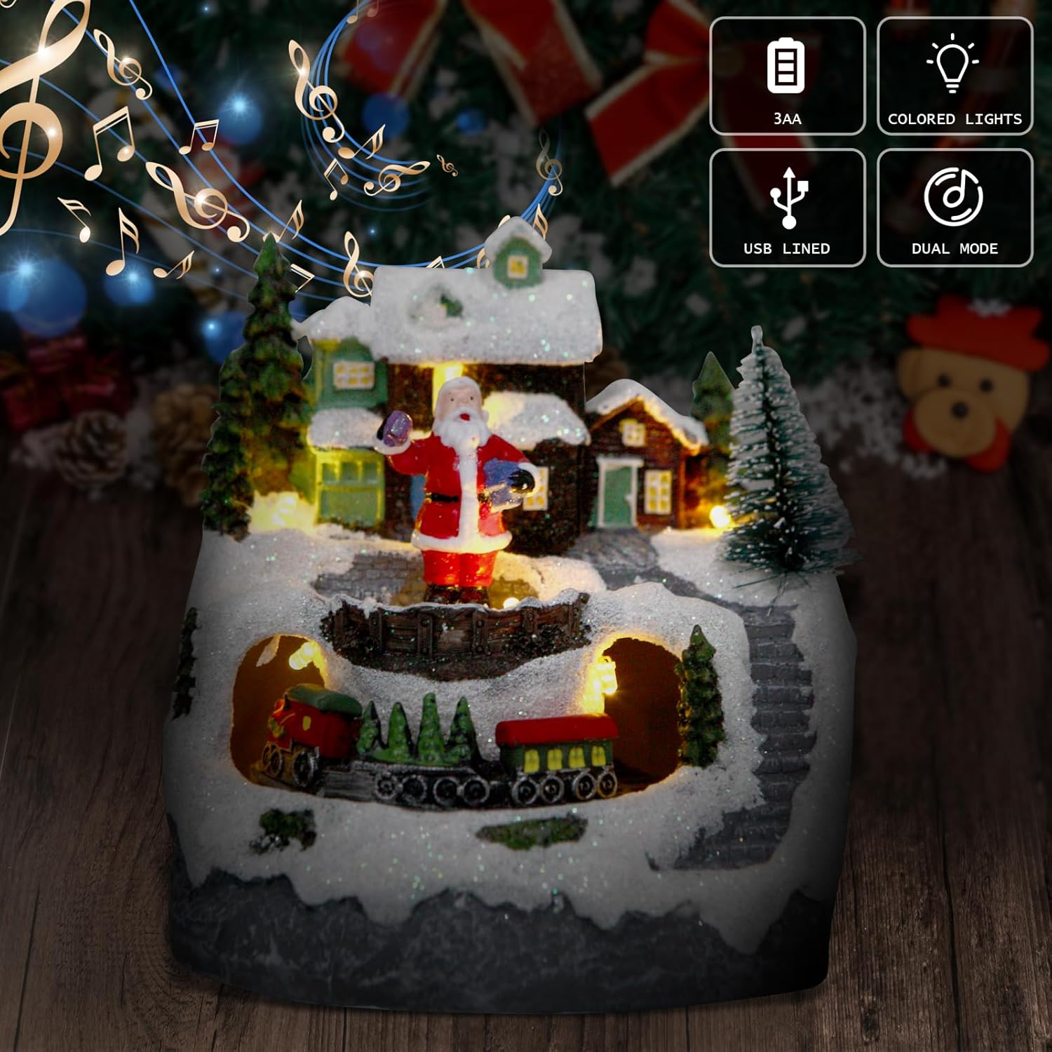 Christmas Village Musical Snow Globe Figurines with 8 Music Snowman and Train