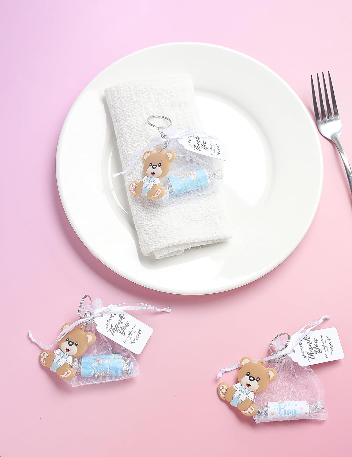 50 Set Animal Bear Keychain Favors for Baby Shower Christening Baptism