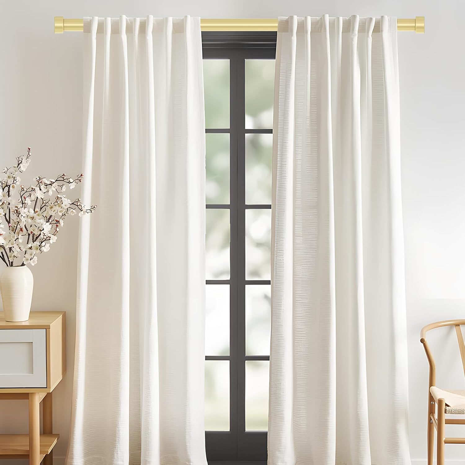 Heavy Duty Brass Curtain Rods 18-45 Inch Adjustable Single Rods