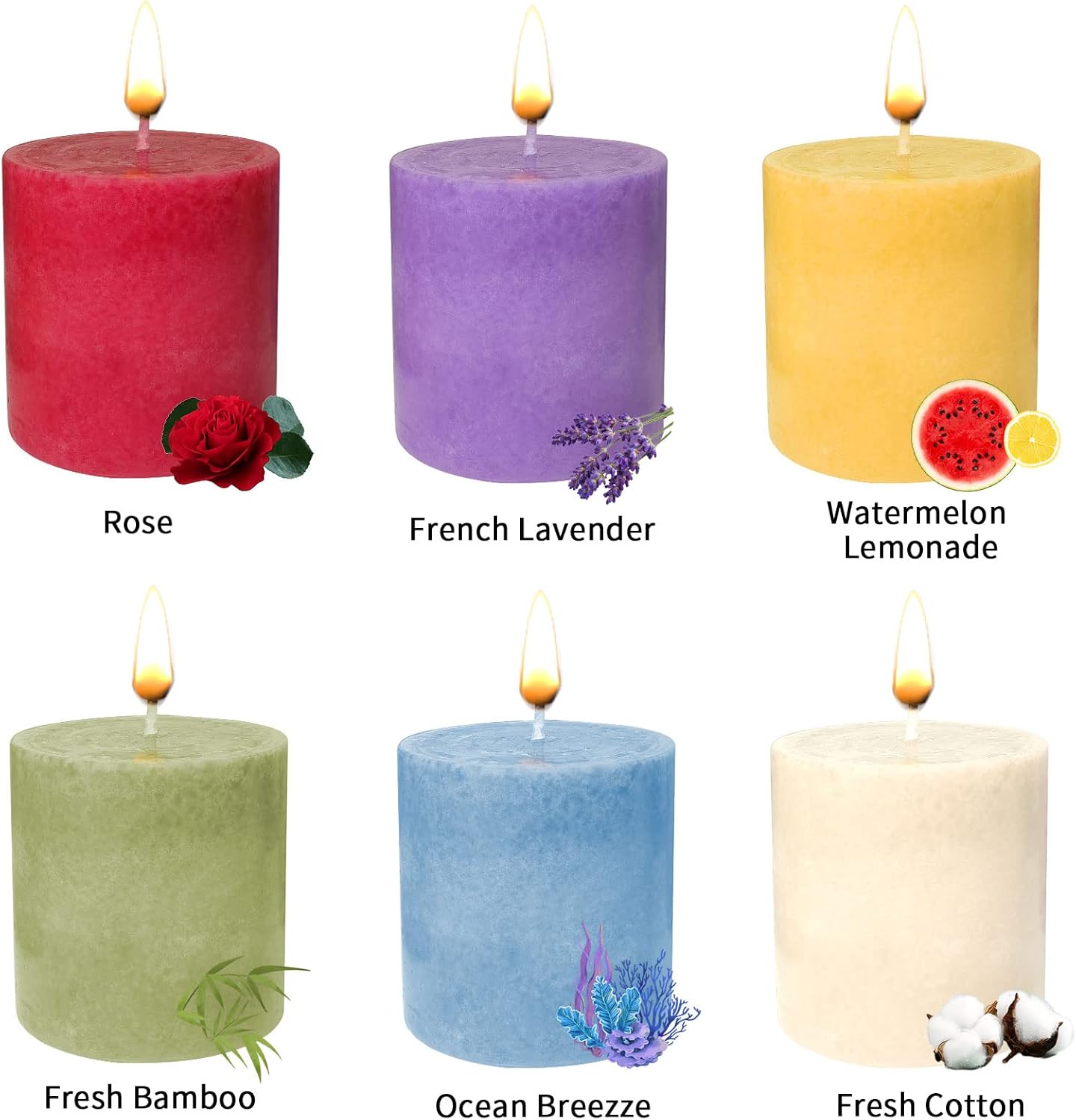 Decorative Pillar Scented Candles Set of 6 with 6 Scents