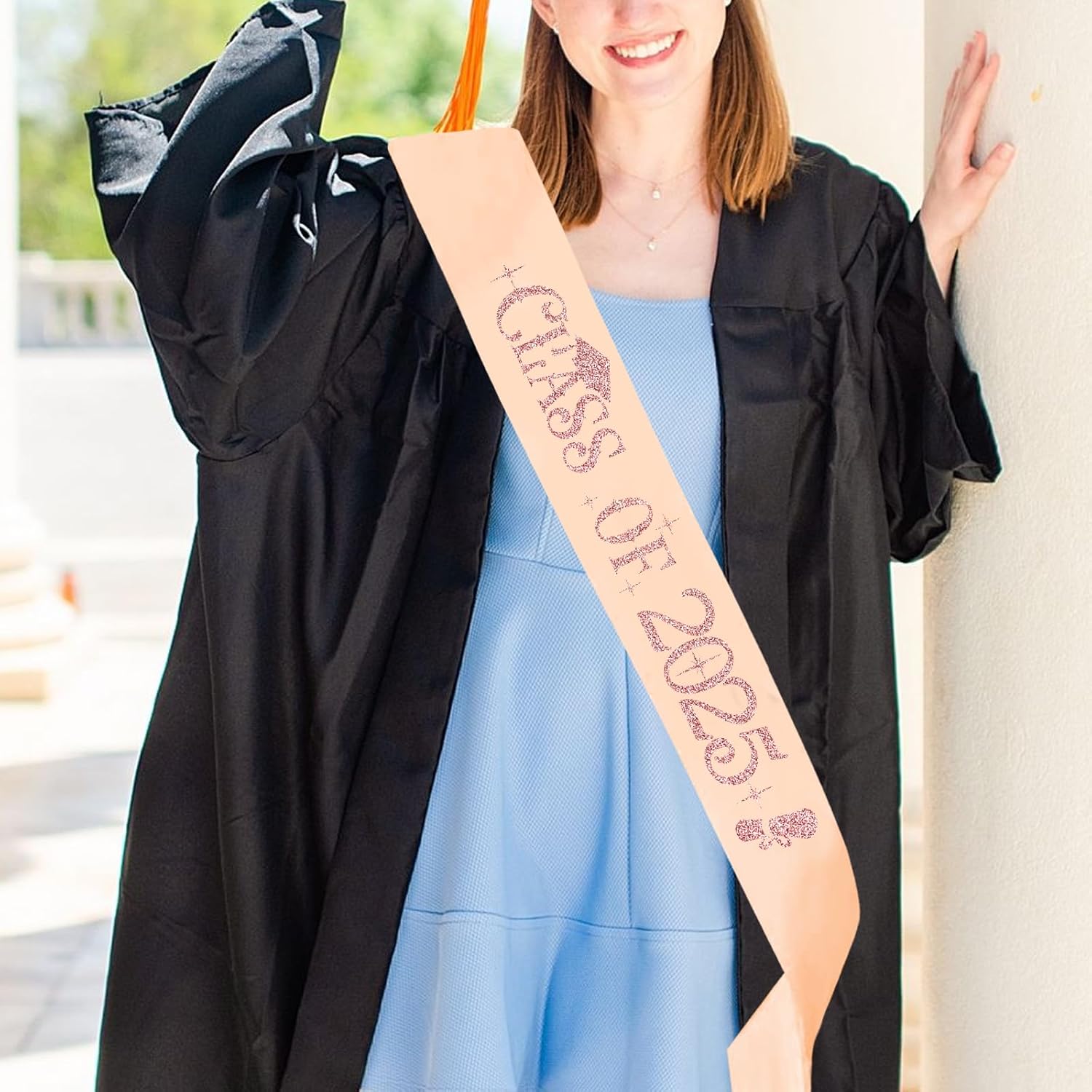 Class of 2025 Pink Sash with Rose Gold Foil