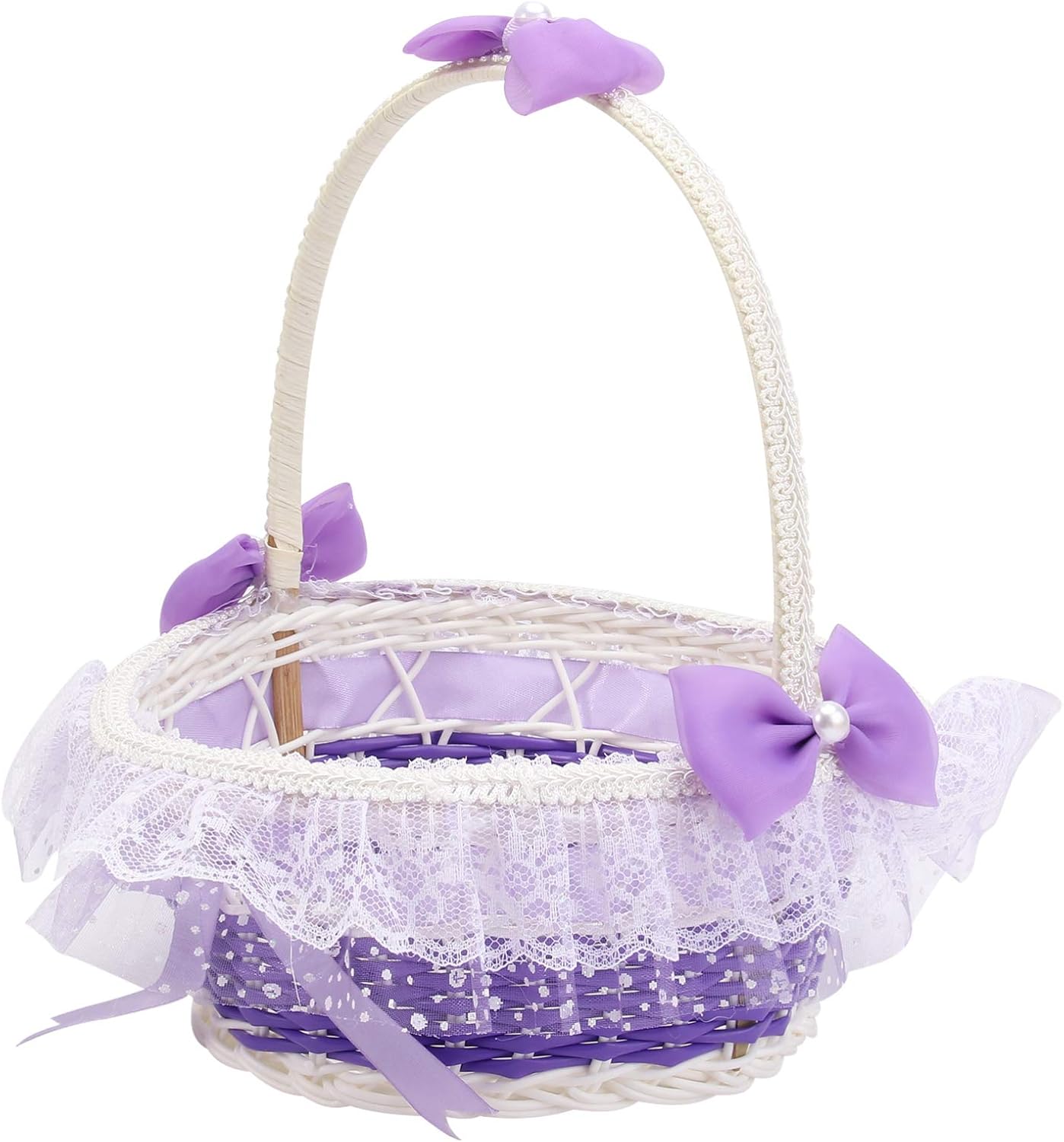 BESTOYARD Purple Flower Girl Basket with Handle and Bowknot