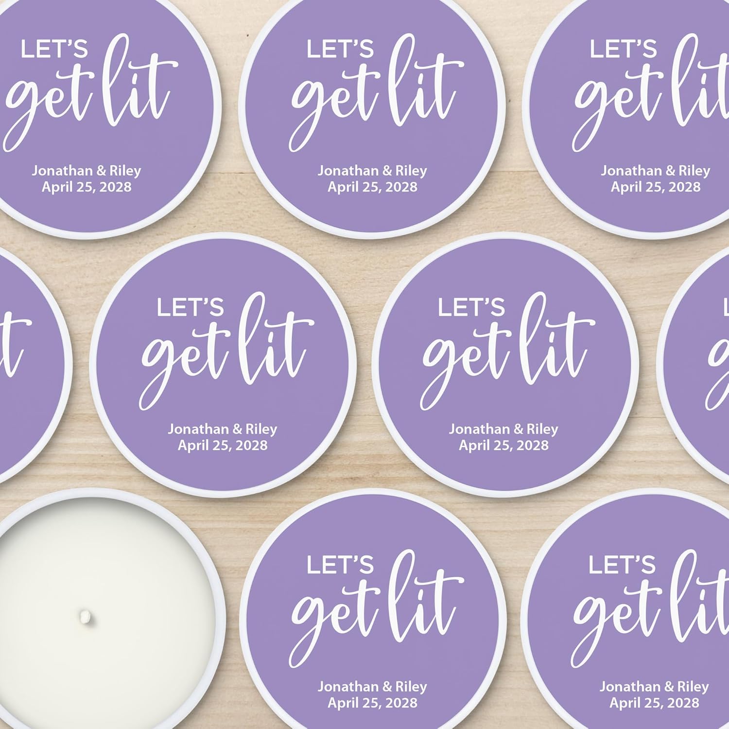 Personalized Soy Candle with Lavender Scent in White Tin Set of 10