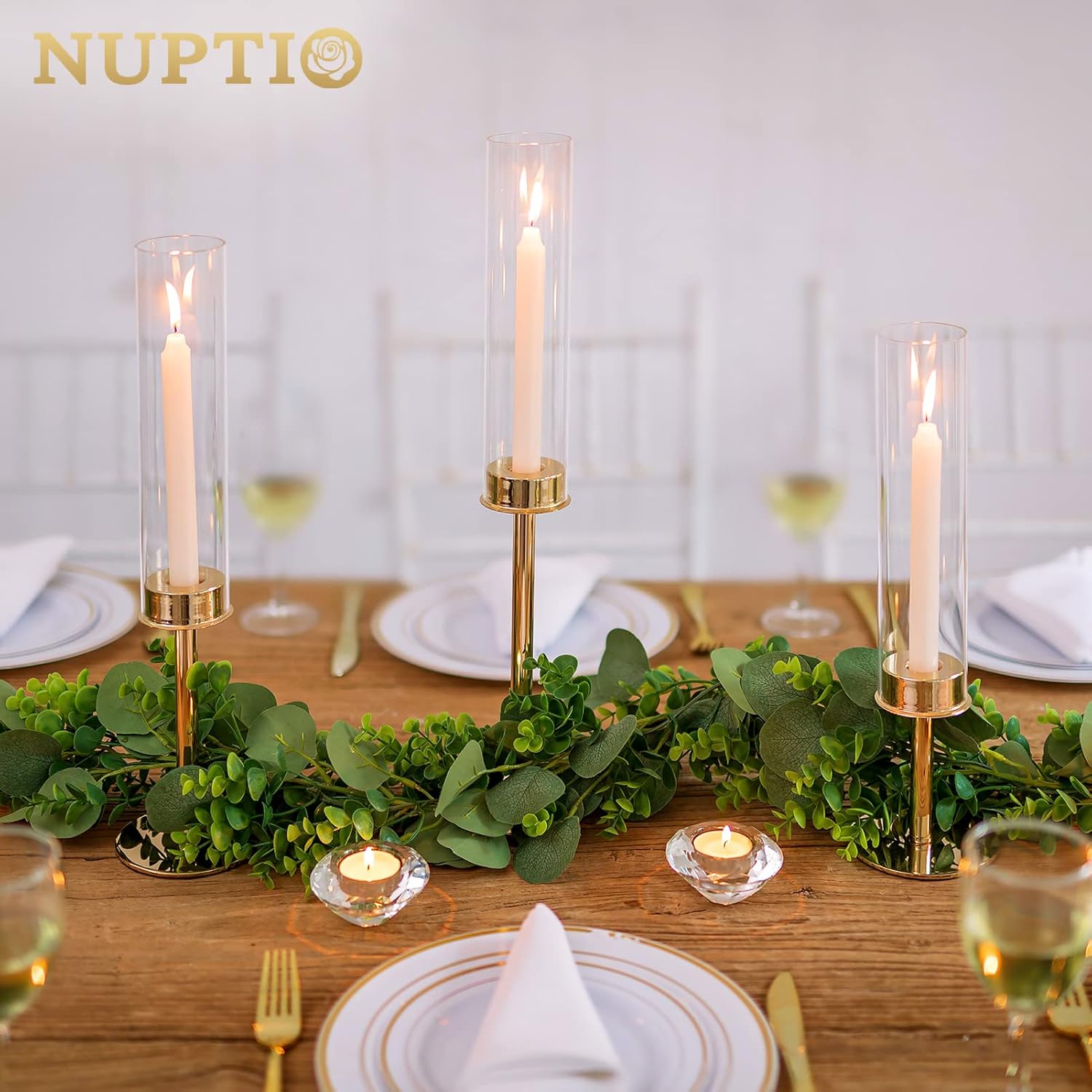 Nuptio Gold Hurricane Candle Holder Set of 3