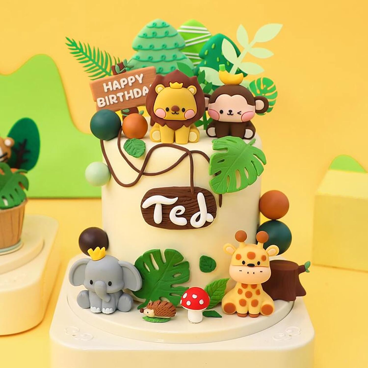 JeVenis Cute Jungle Animals Cake Decorations - Safari Birthday Party Set