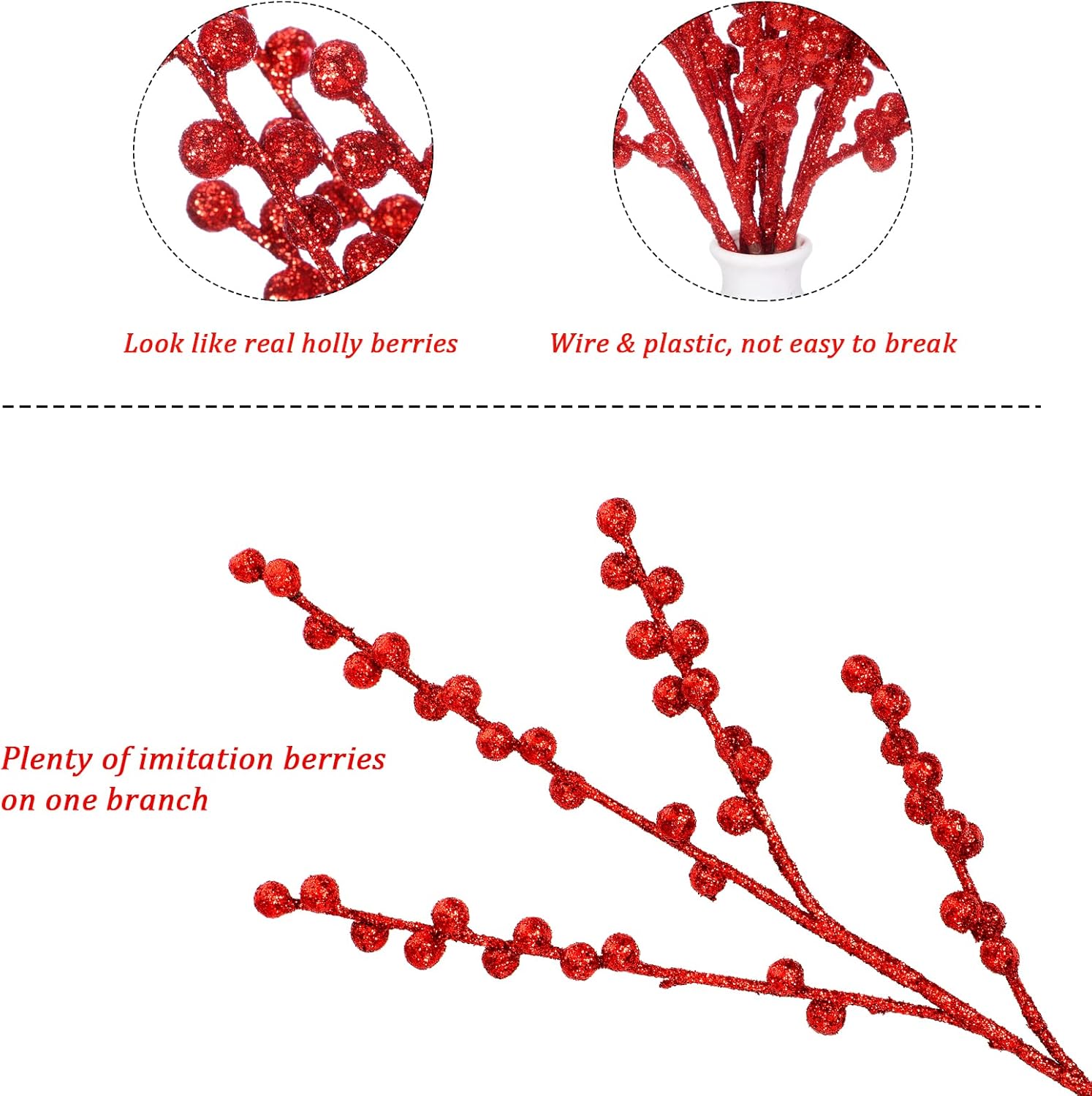 WILLBOND Artificial Red Berry Stems 216 Inch Christmas Decor