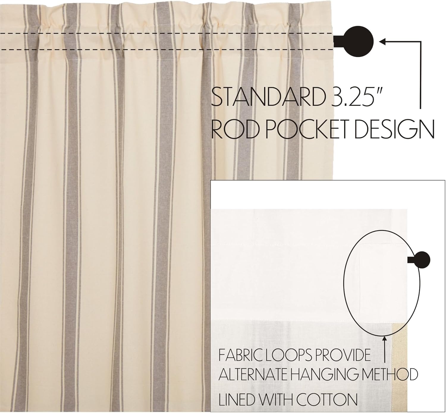 VHC Brands Grace Grain Sack Stripe Swag Panels Set of 2