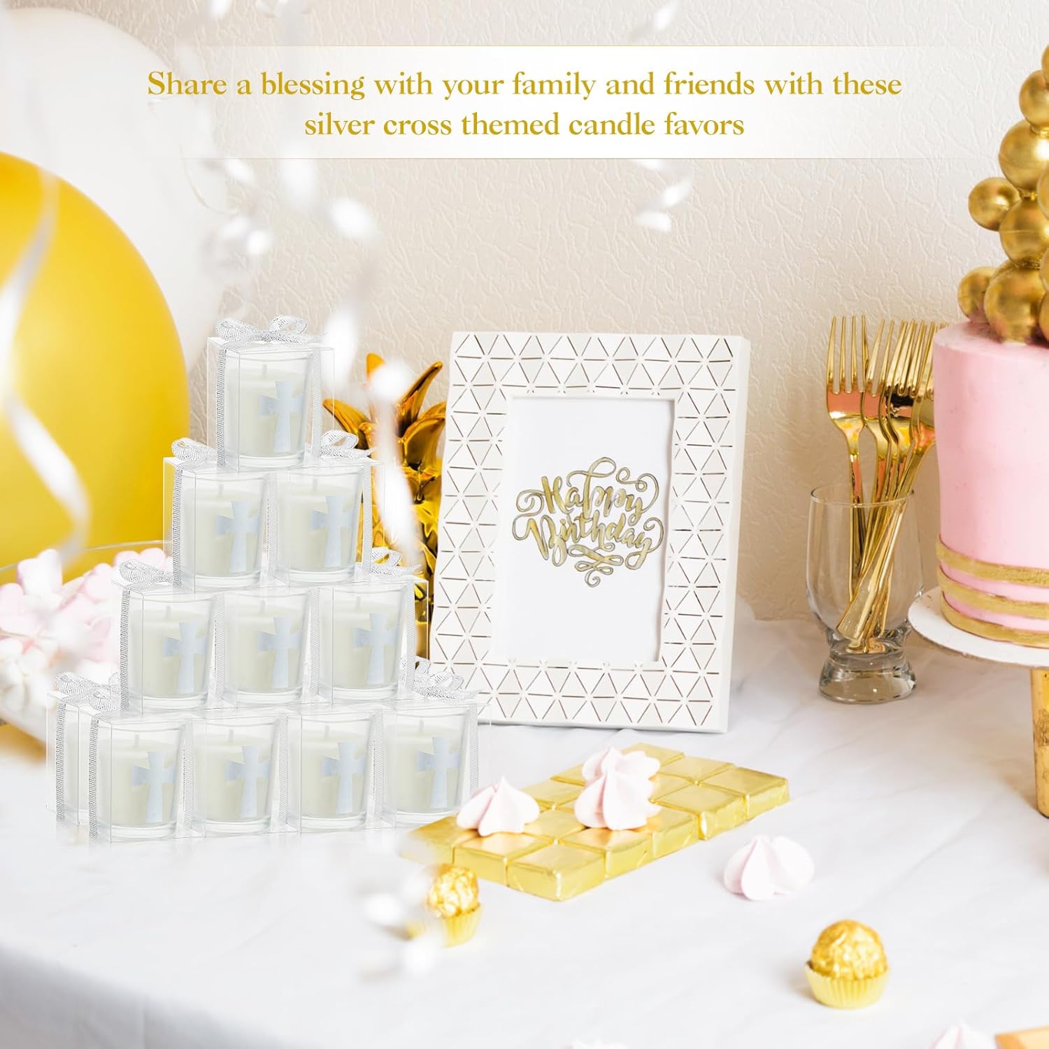 Hushee Silver Cross Candle Wedding Favors Set