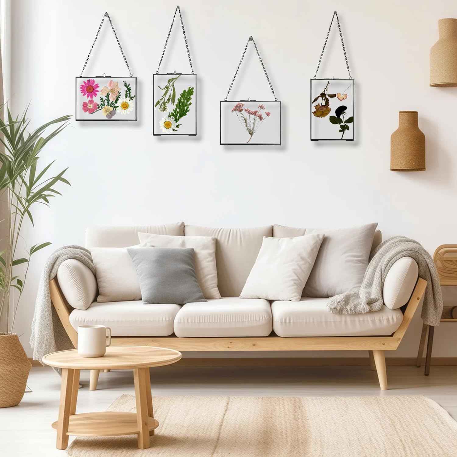 4 Pack 5x7 Pressed Flower Frames Black Glass Hanging Frames with Chain