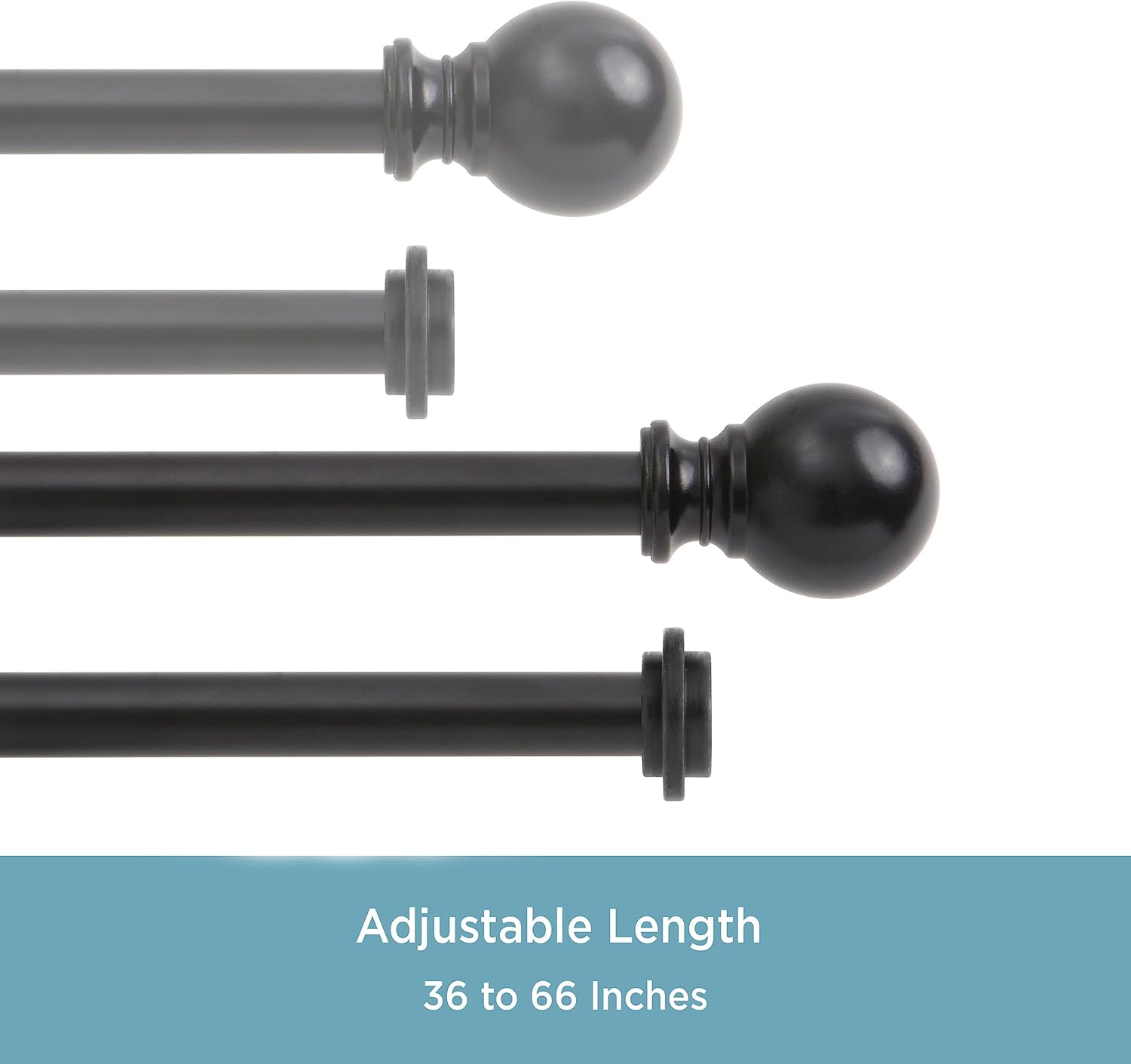 Kenney KN75917 Ball End Double Curtain Rod 36-66 Inch Adjustable Matte Black