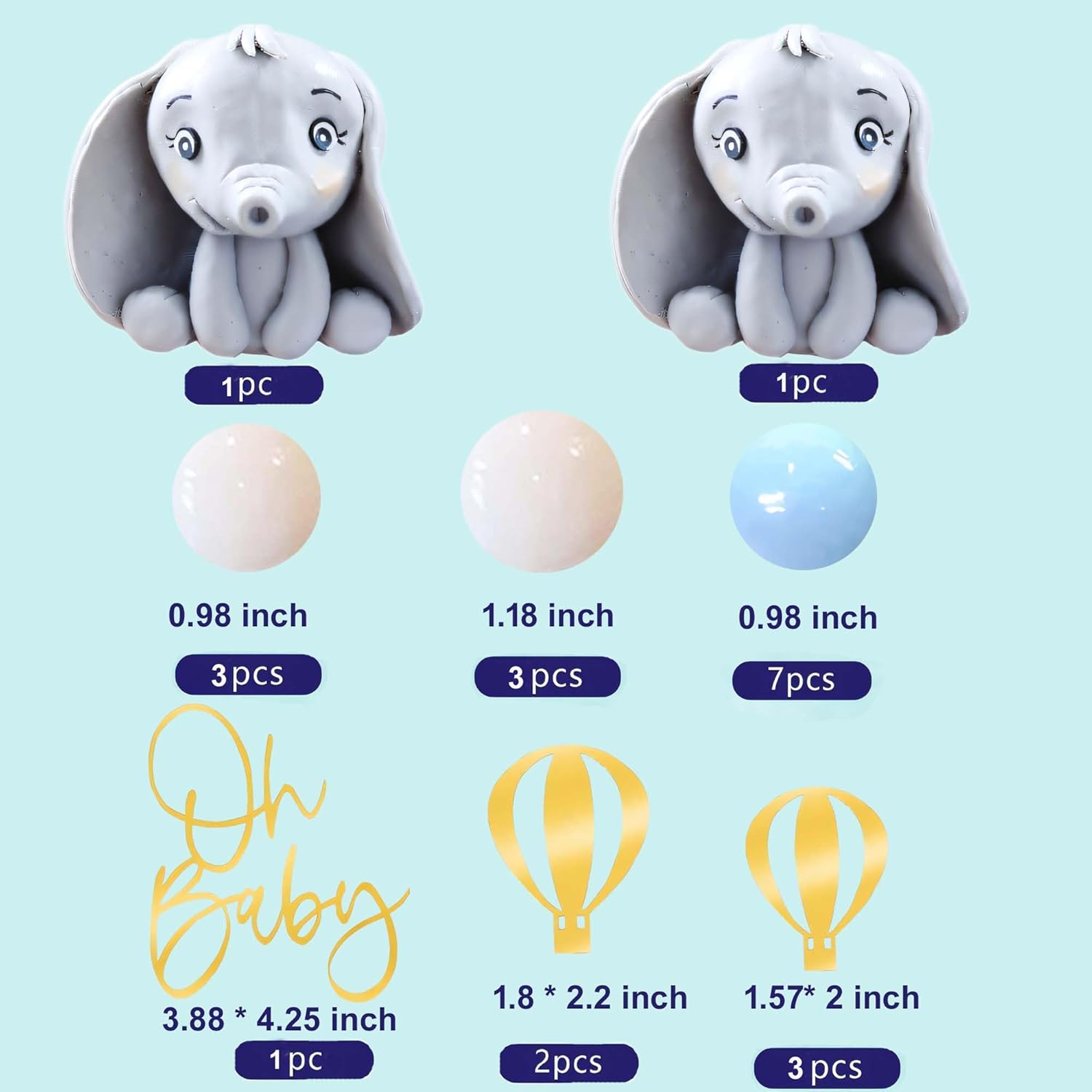 Qoadwem Elephant Cake Toppers 21pcs Baby Shower Decorations