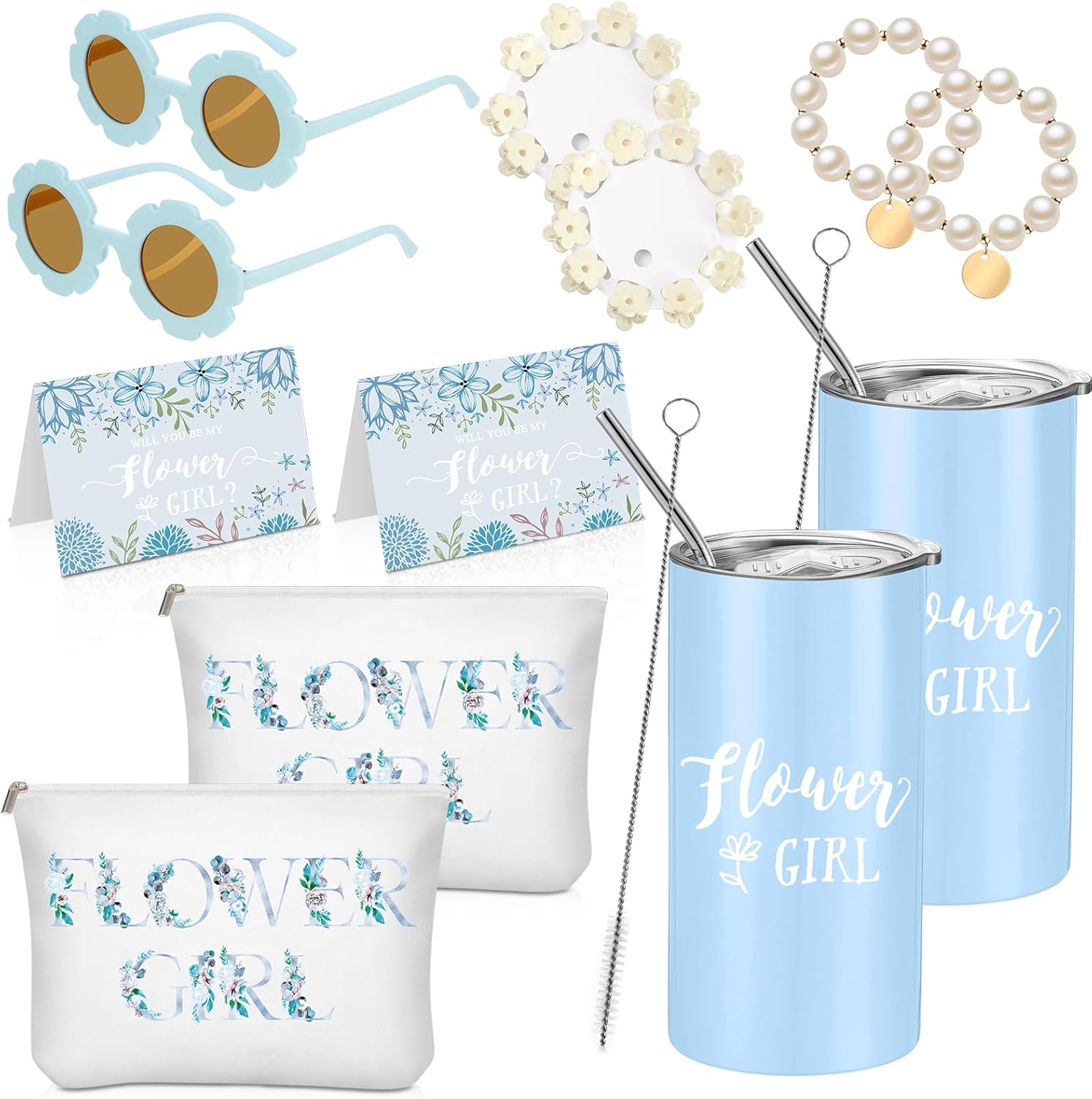 Inbagi 12 Pcs Flower Girl Set Blue Wedding Accessories