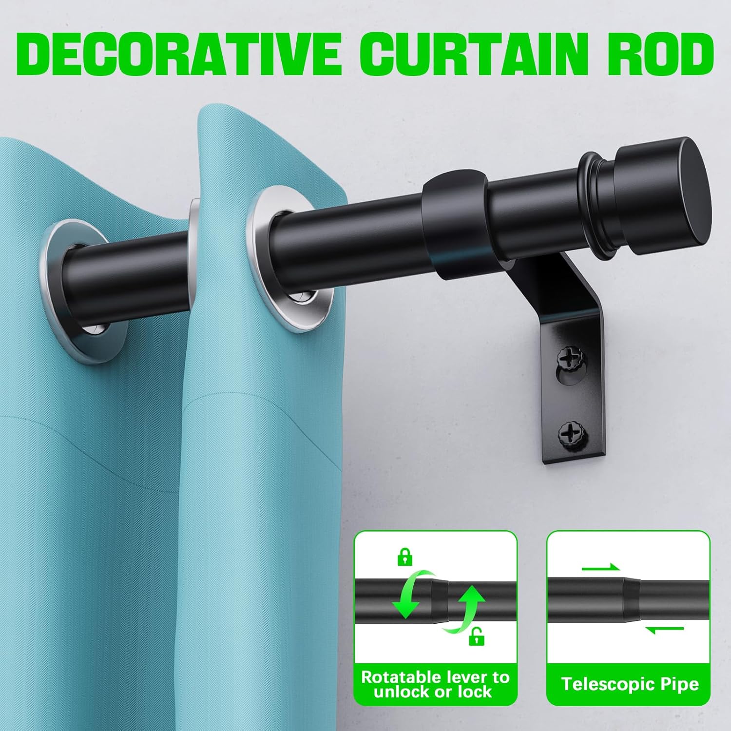 Adjustable Black Curtain Rods 32 to 96 Inches