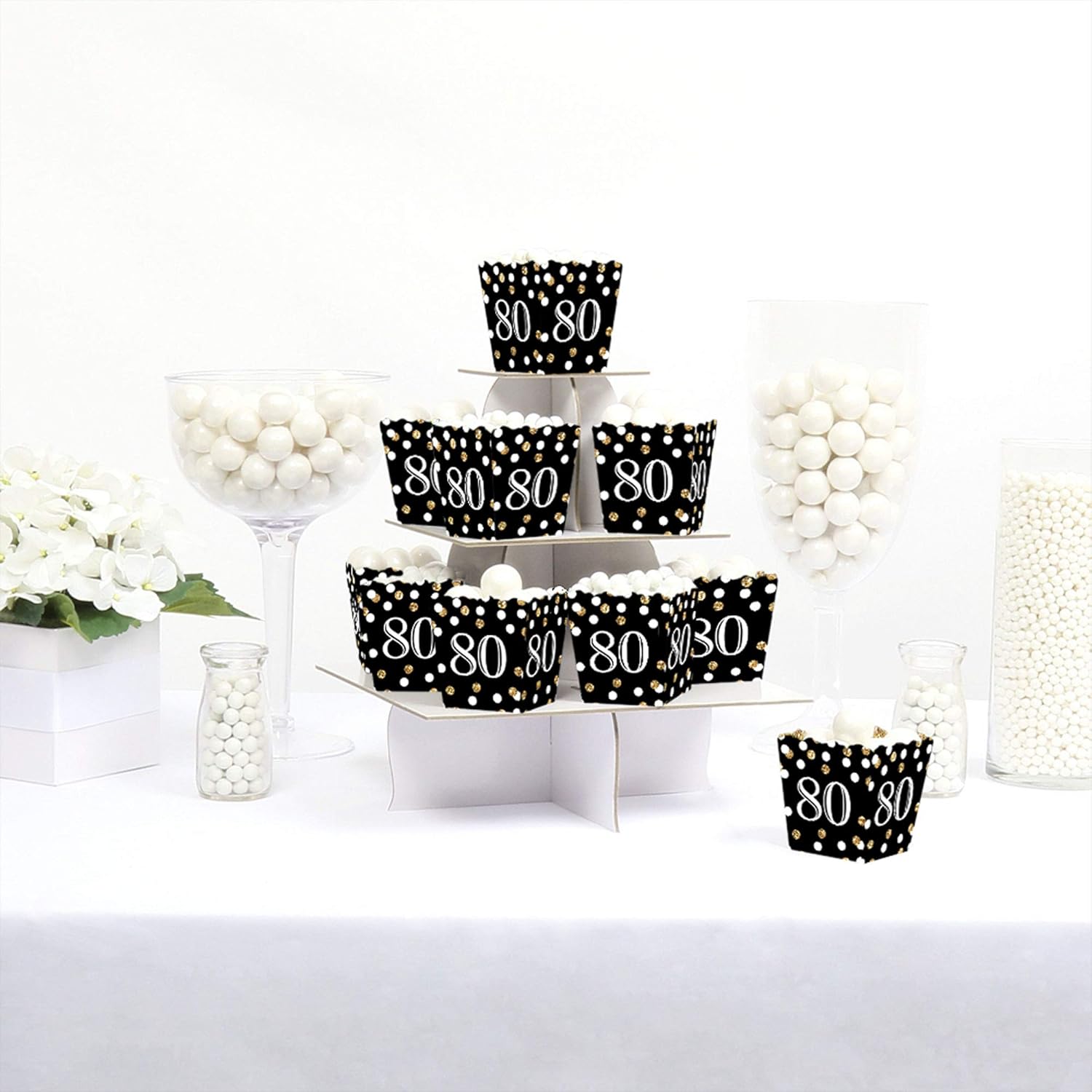 Big Dot of Happiness 80th Birthday Gold Candy Boxes - Set of 12