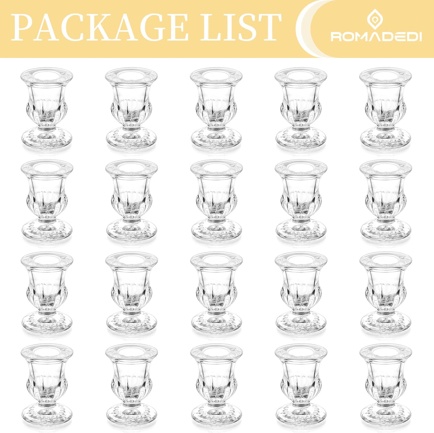 20 Pcs Clear Glass Candlestick Holders for Wedding and Party