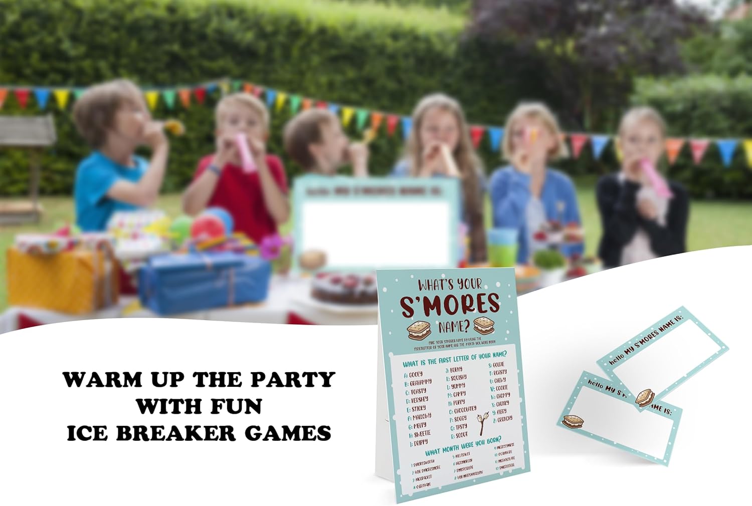 Whats Your Smores Name Game Sign and 30 Stickers