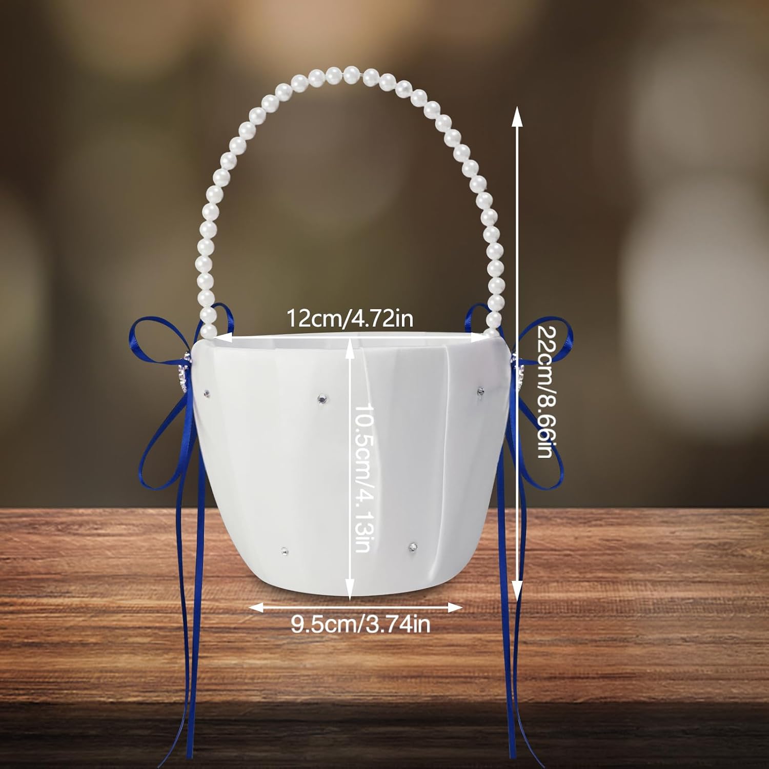 2 Pcs Wedding Flower Girl Baskets with Pearl Handle Bowknot