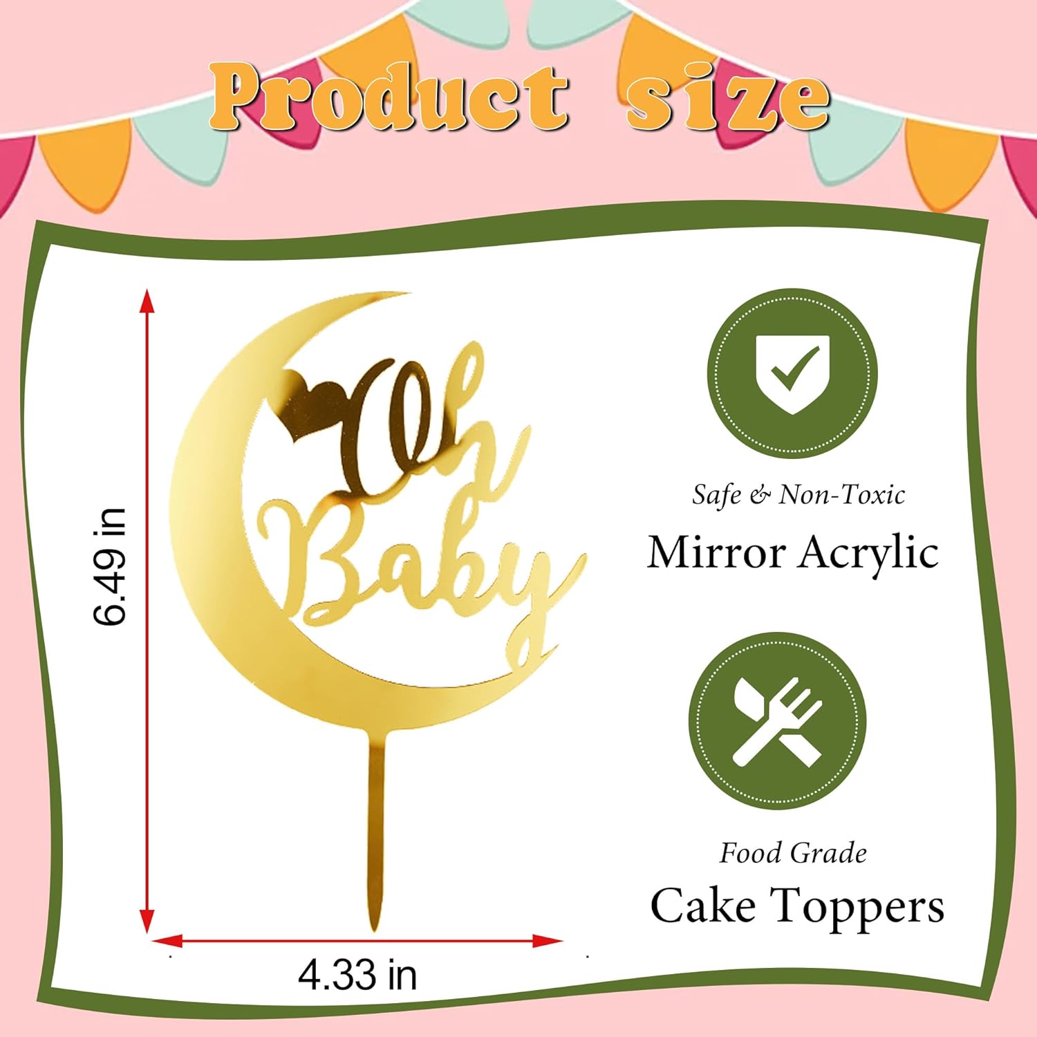 Gold Oh Baby Moon Heart Cake Topper for Baby Parties