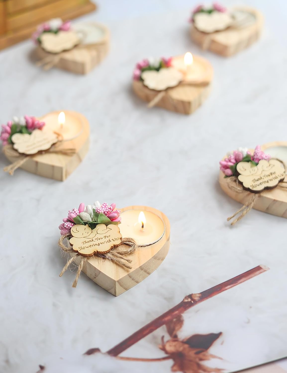 50 Piece Pink Wooden Candle Holders for Baby Shower Favors