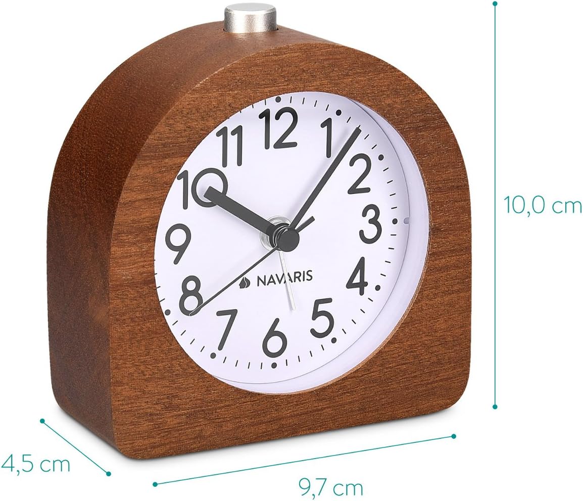 Navaris Wood Analog Alarm Clock - Dark Brown