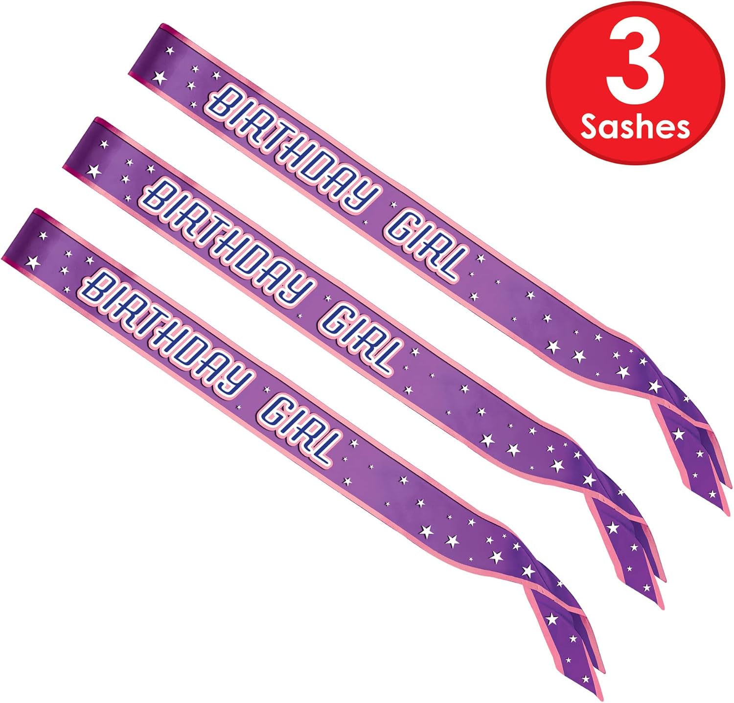 Beistle 3 Piece Satin Birthday Girl Sashes