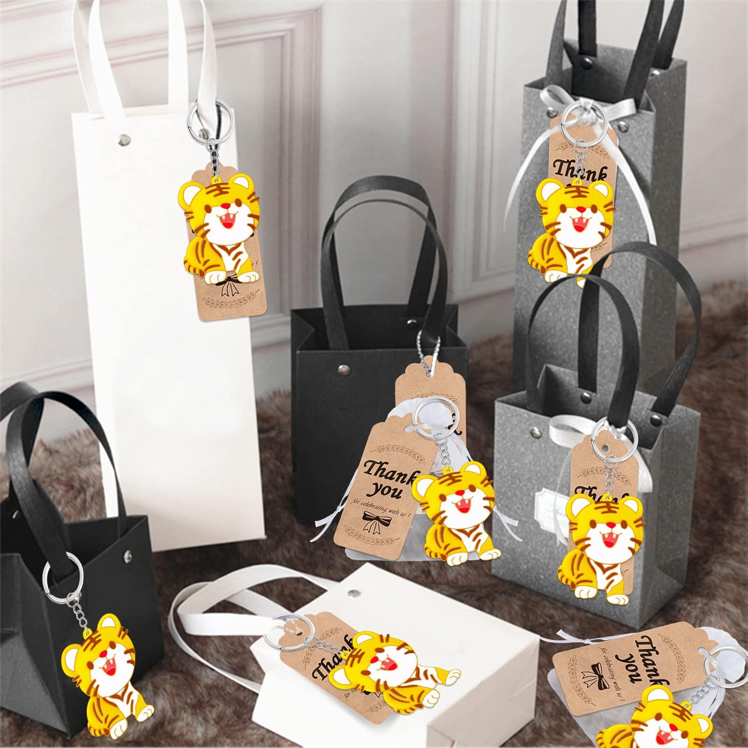 40 Pack Tiger Keyring Pack for Wild Animal Party