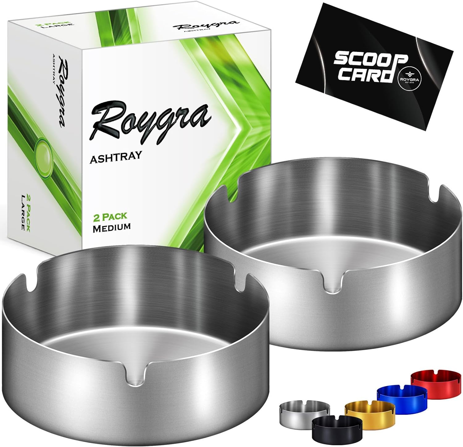 Roygra Outdoor Ashtray Set of 2 Stainless Steel Silver Medium