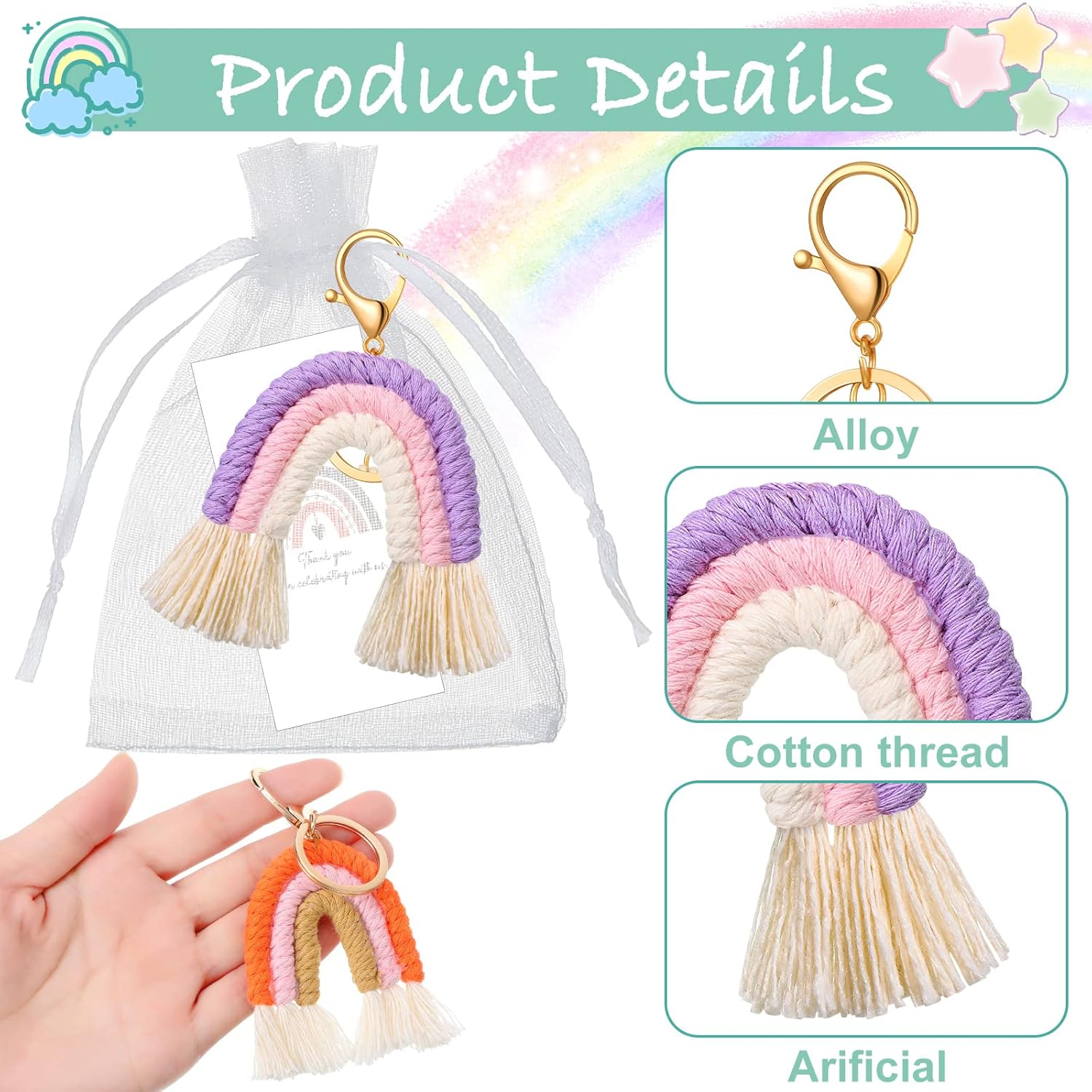 Nosiny Mini Rainbow Macrame Keychains 8 Set