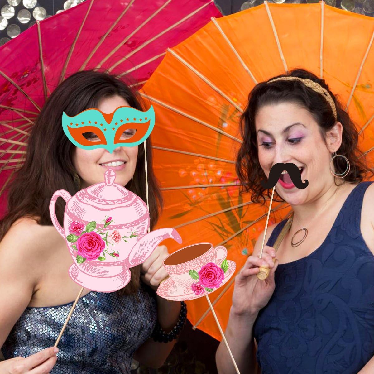 Tea Time Photo Booth Props 28 Pcs Floral Theme