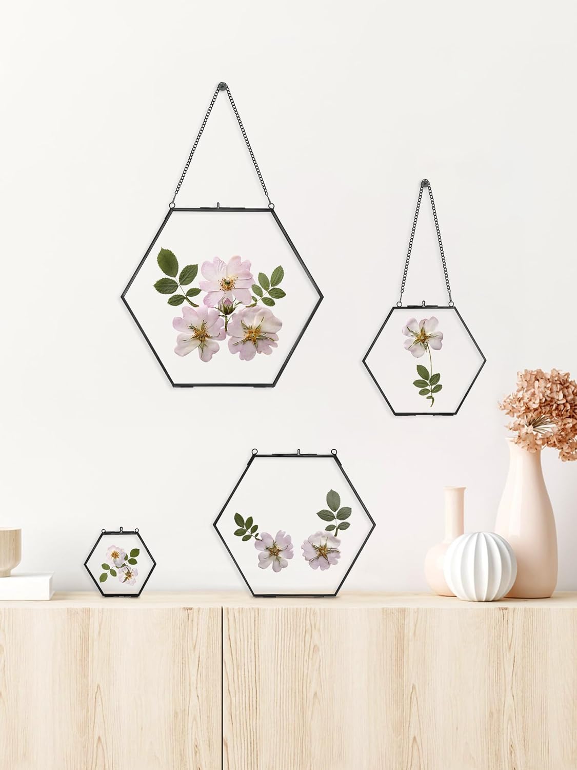 Chic Handcrafted Hexagon Glass Flower Frame