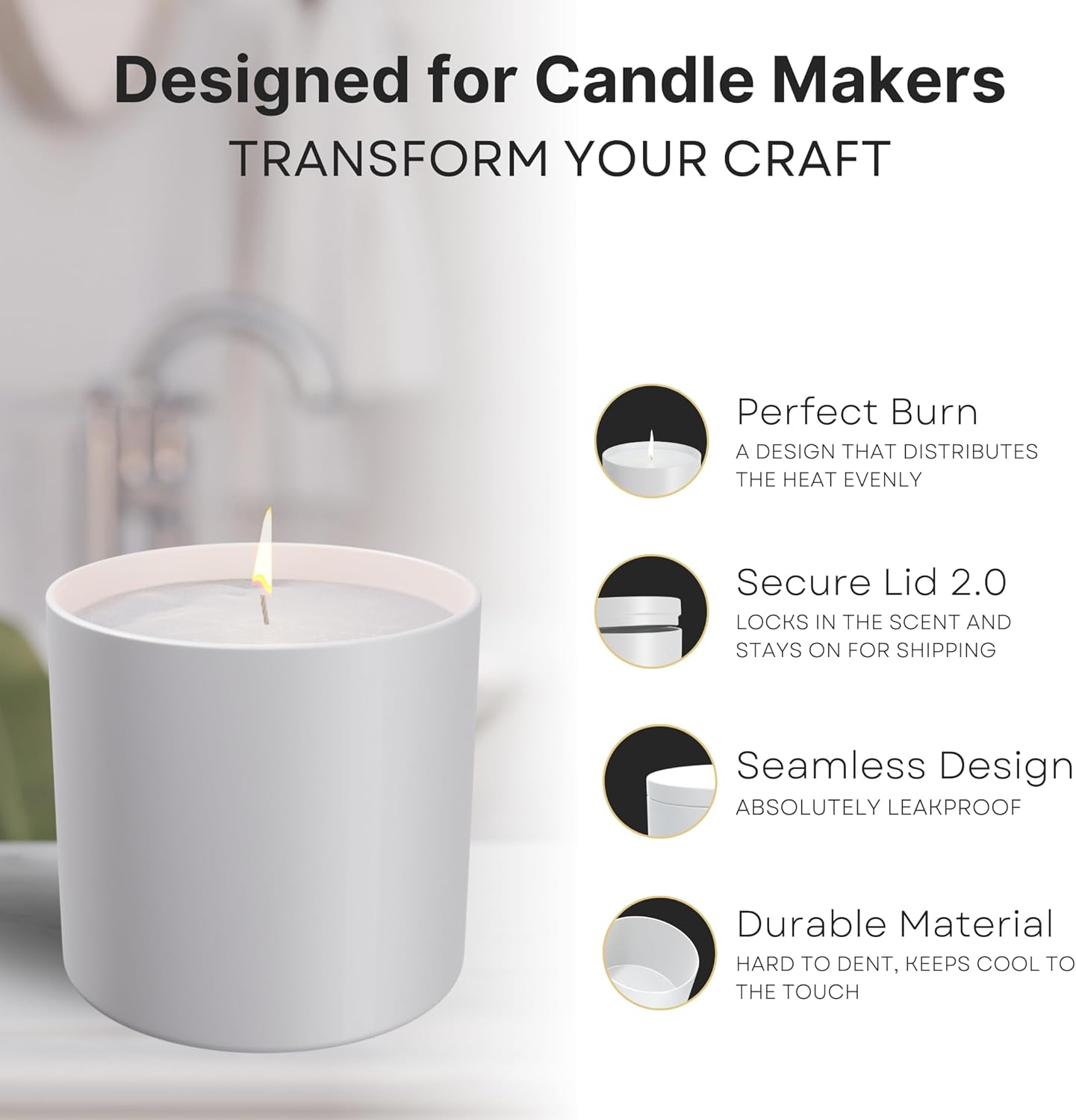 True Candle Tins 12 Pack 16 Oz Matte White Tall
