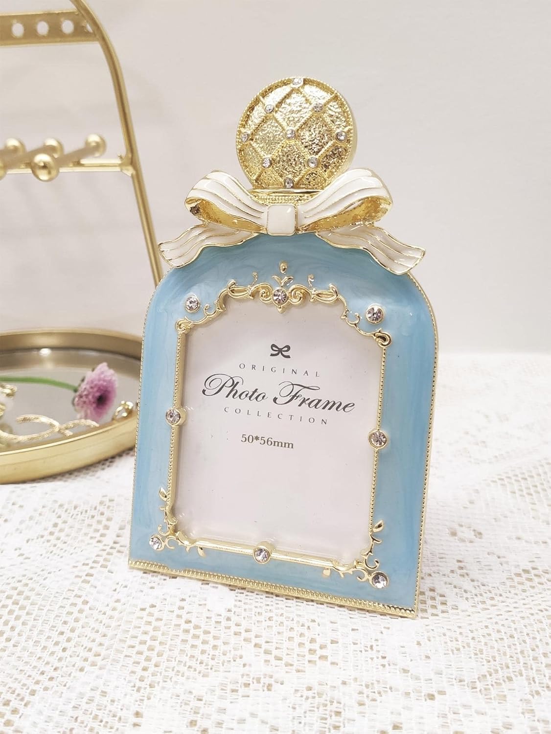 Mini Perfume Bottle Shaped Metal Photo Frame Blue