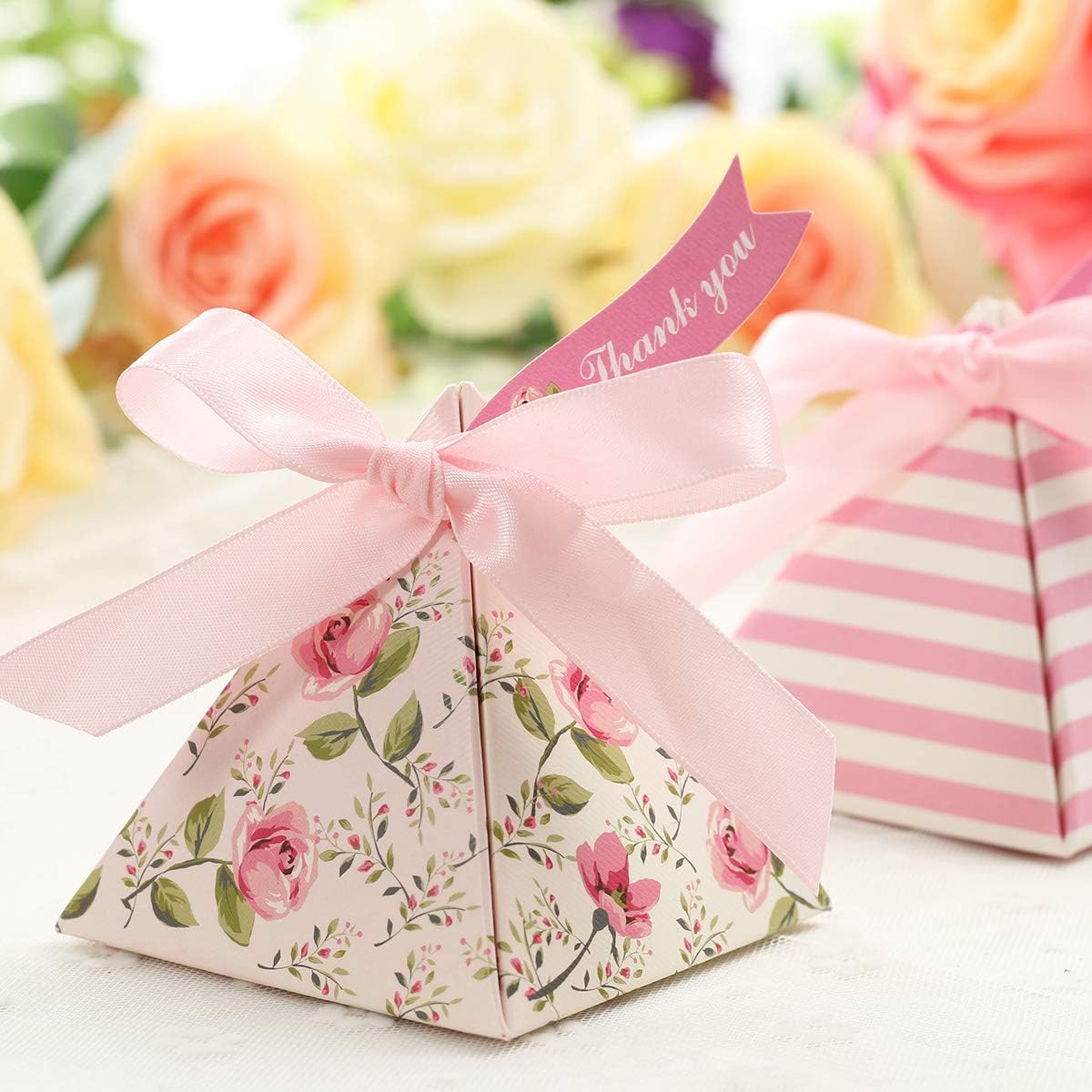 Toyvian 25 Pack Triangle Wedding Gift Boxes Double-sided Printing Pink