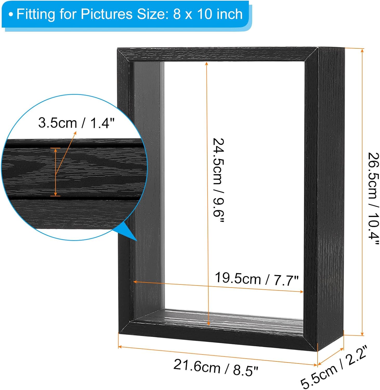 PATIKIL 8x10 Black Wooden Dried Flower Photo Frame