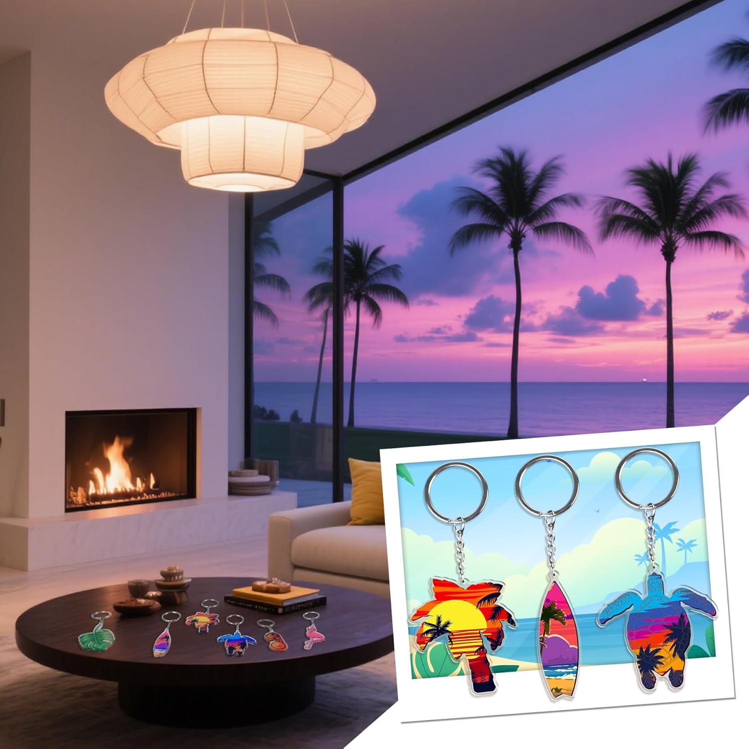 50 Pcs Acrylic Summer Beach Keychains Bulk Gifts
