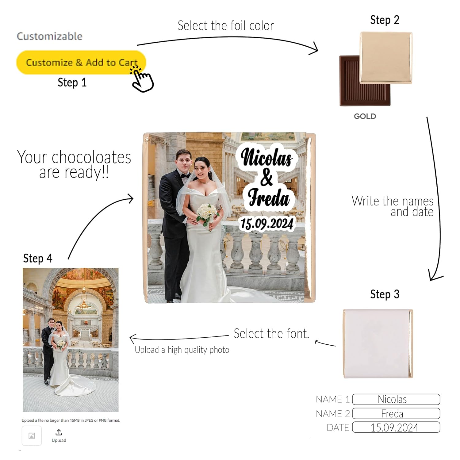 Personalized Wedding Chocolate Set of 50