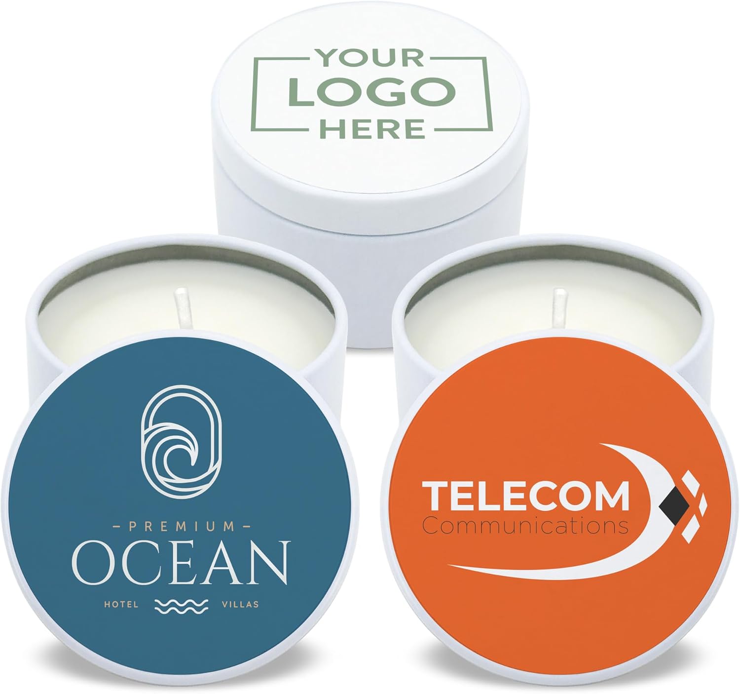 Custom Candles with Logo - 10 Pack - White Tin