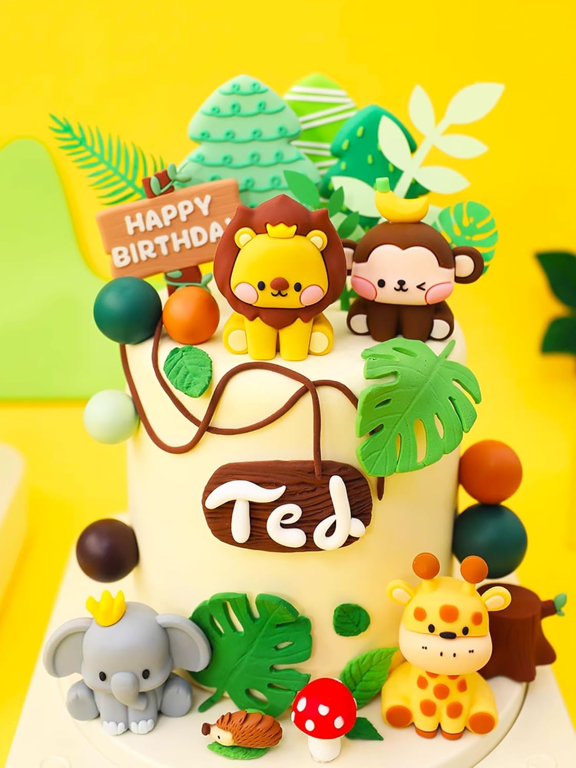 JeVenis Cute Jungle Animals Cake Decorations - Safari Birthday Party Set