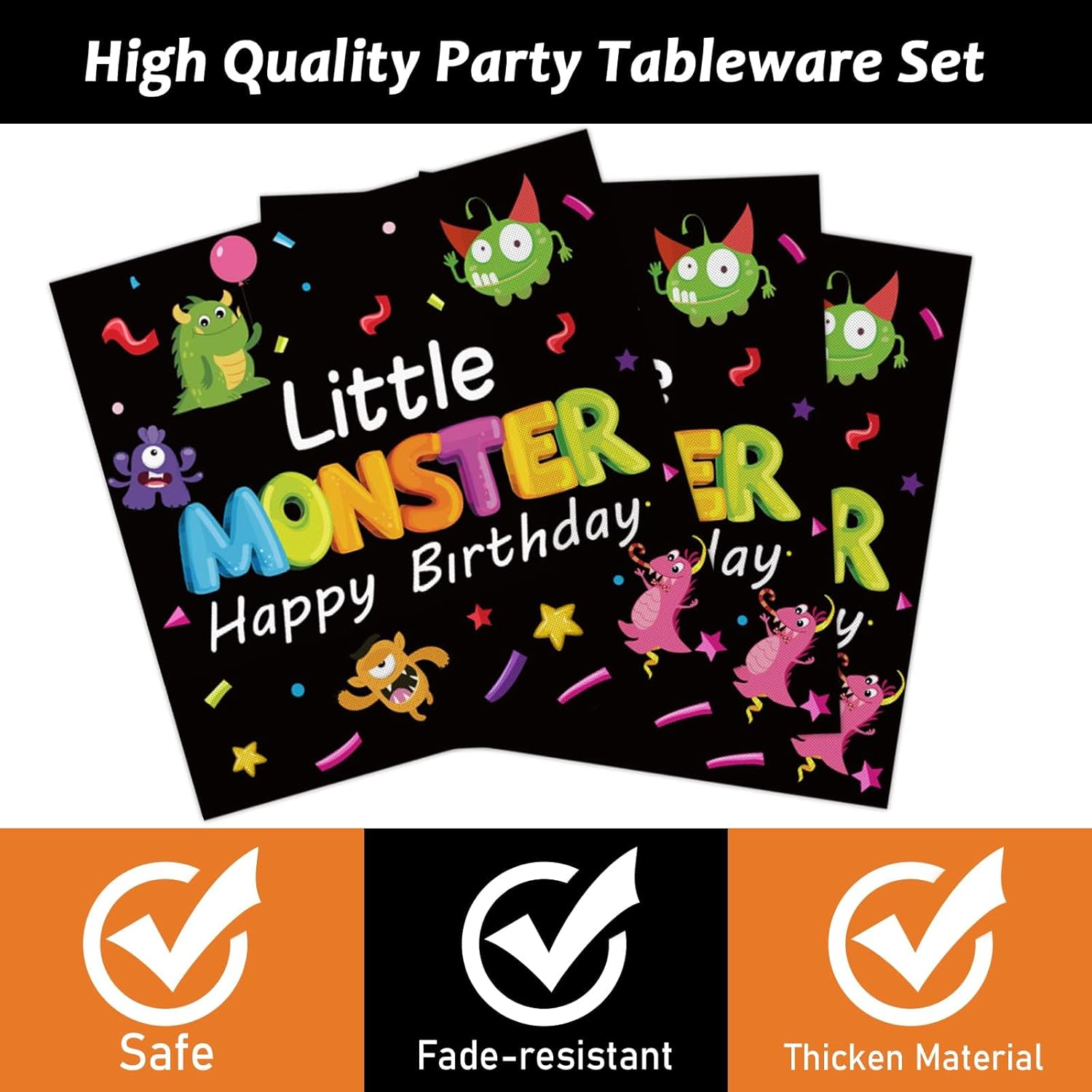 Monster Plates and Napkins Party Kit - 96 Pcs for 24 Guests