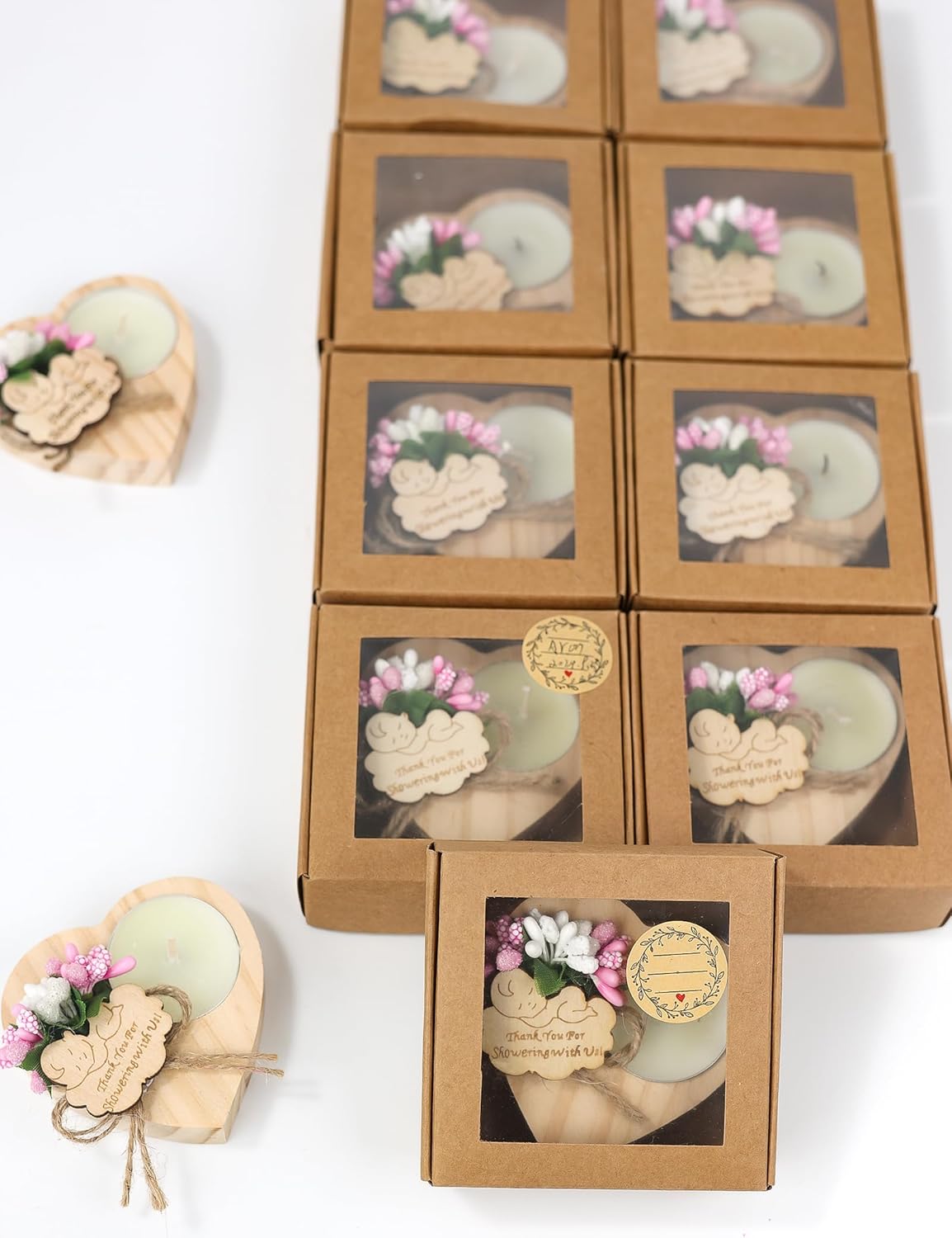 50 Piece Pink Wooden Candle Holders for Baby Shower Favors