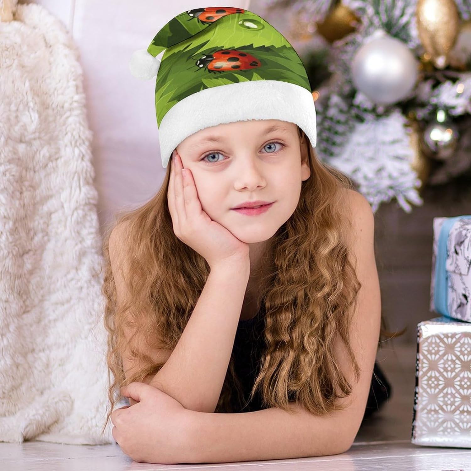 Santa Hat With Leaves And Ladybugs Christmas Party Hat