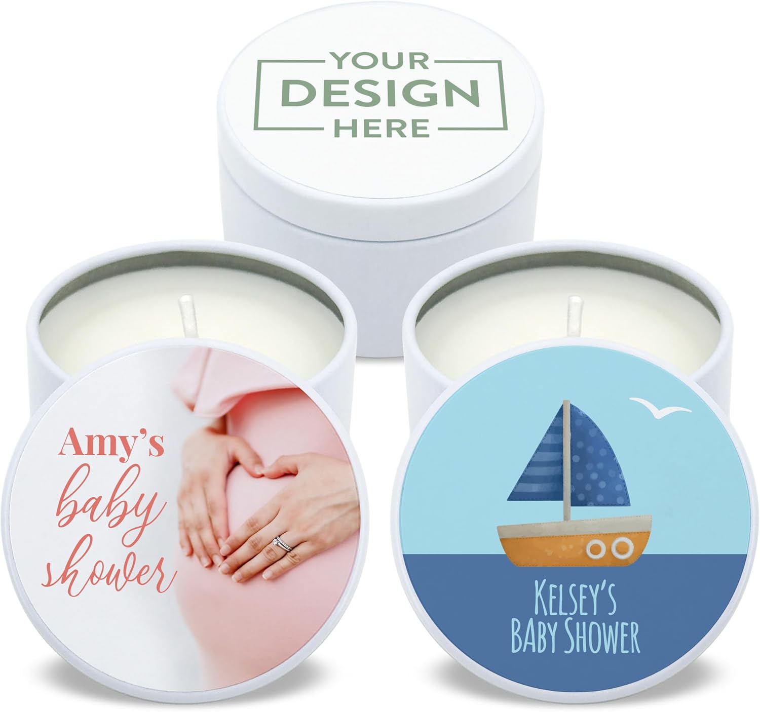 Custom Candles with Personalized Photo - Set of 10 White Tins