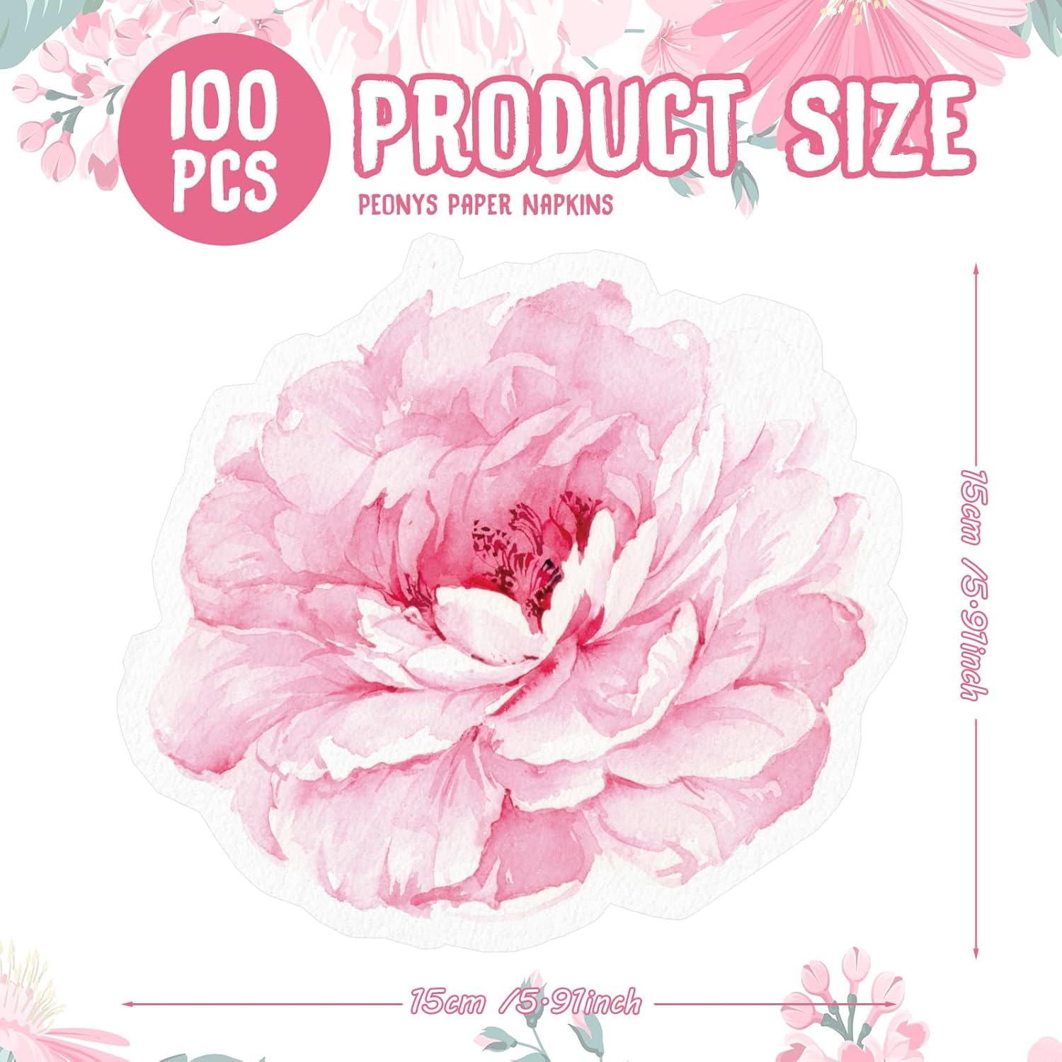 Kosiz 100 Pcs Pink Peony Flower Shaped Napkins