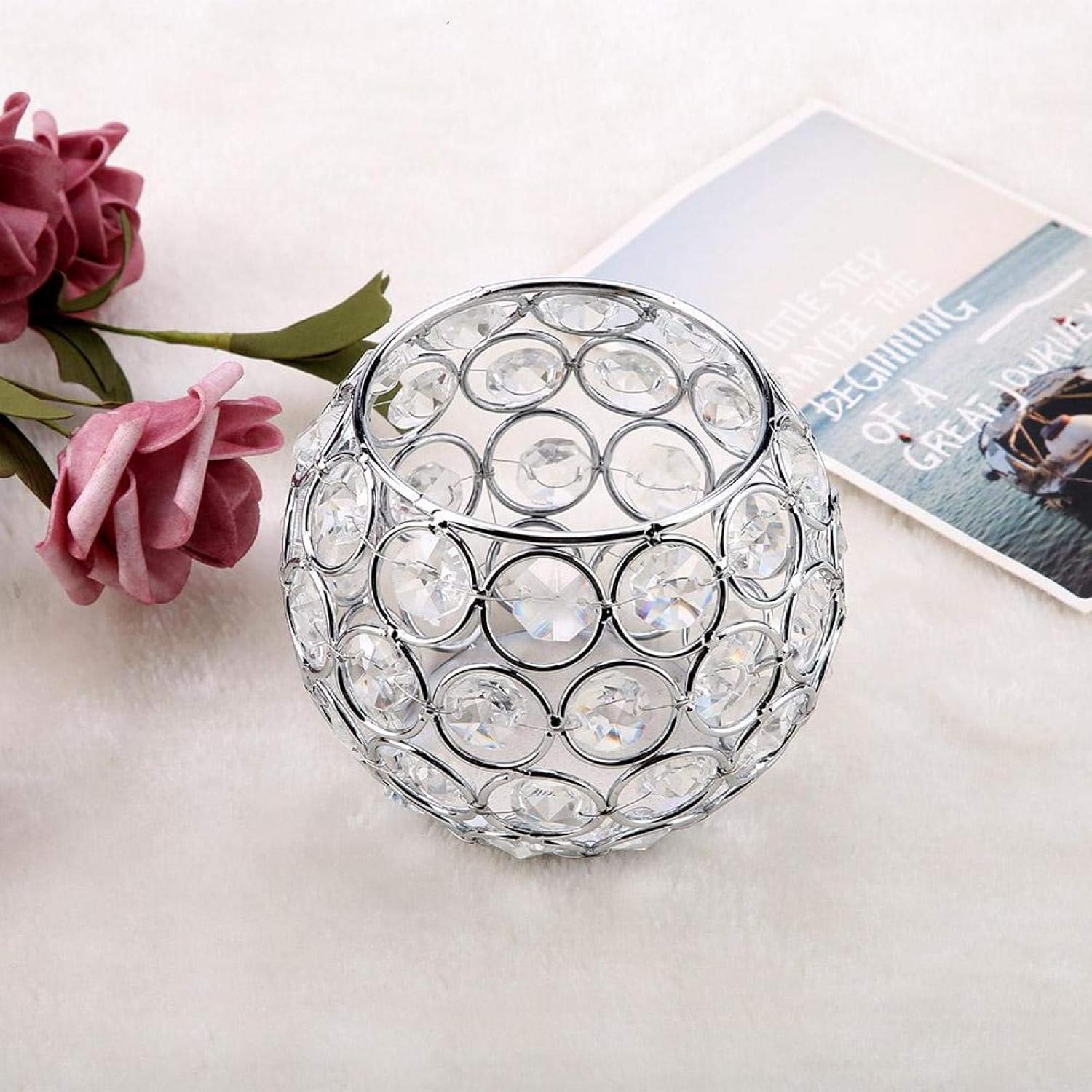 Crystal Candle Holder Round Bowl Tabletop Decor