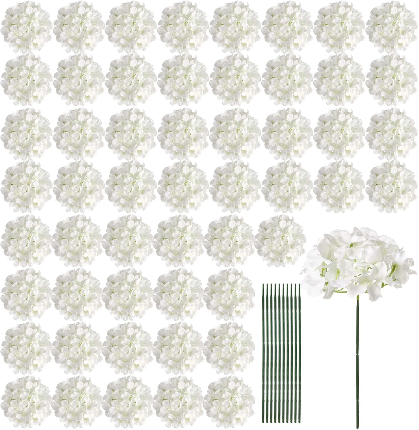 64 PCS Artificial Hydrangea Flowers Ivory