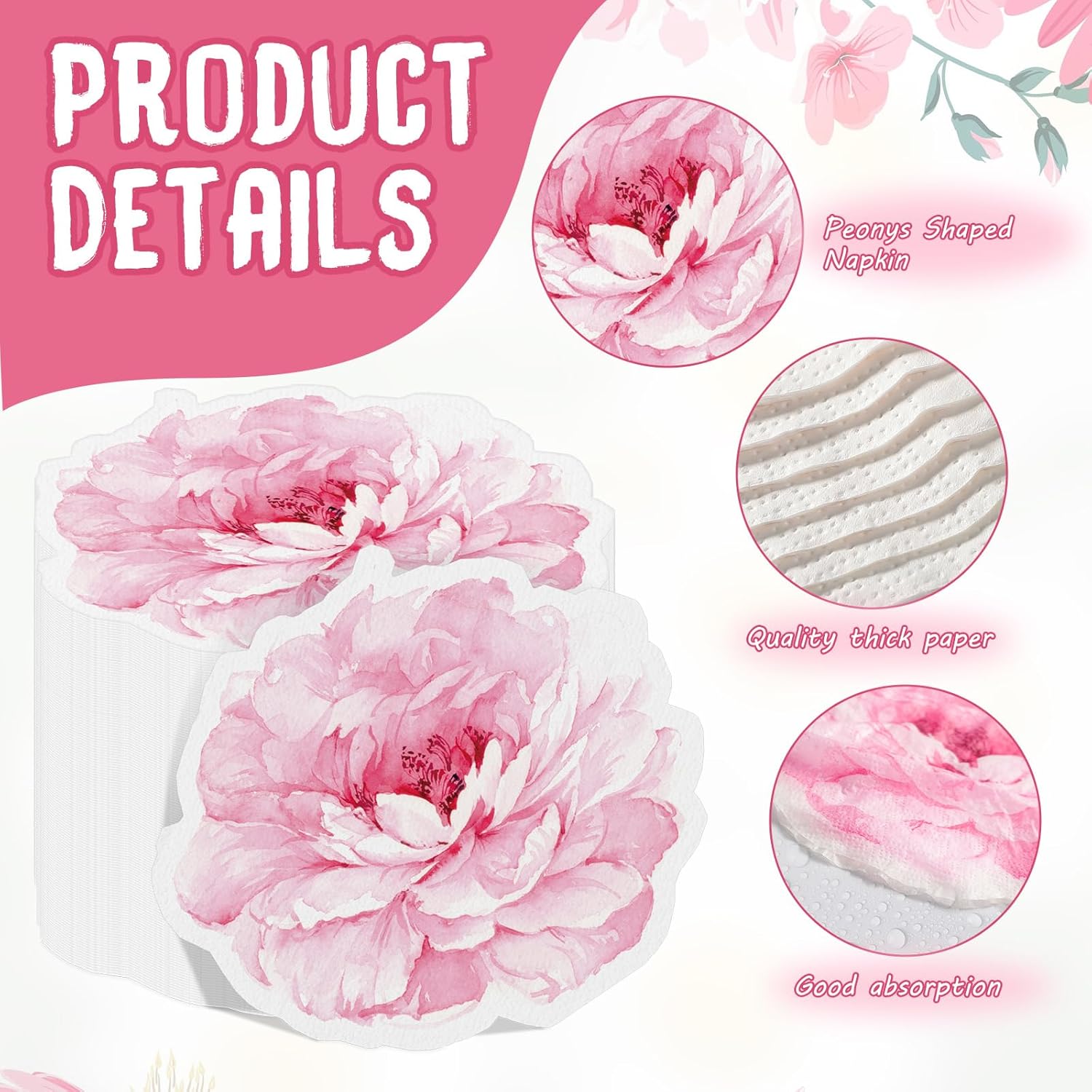 Kosiz 100 Pcs Pink Peony Flower Shaped Napkins