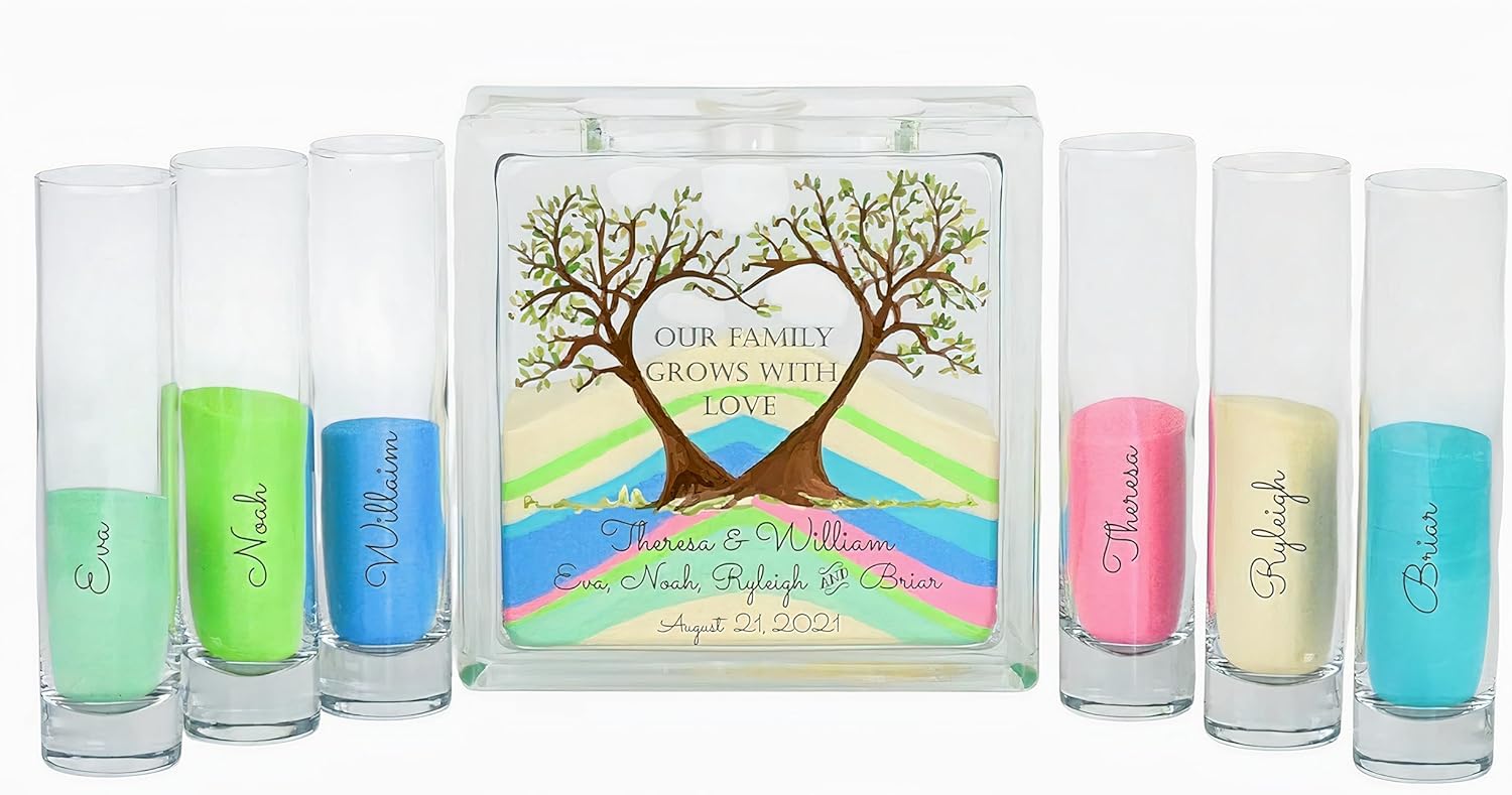 Personalized Family Heart Tree Sand Glass Jar with Lid