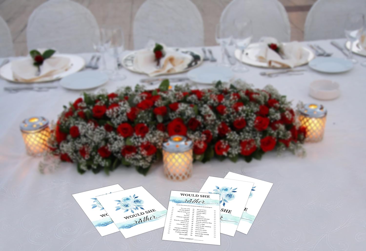 Blue Floral Bridal Shower Game with 30 Cards