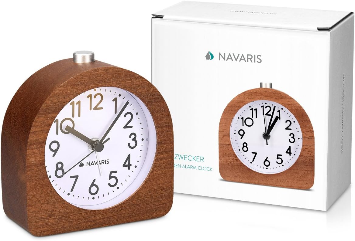 Navaris Wood Analog Alarm Clock - Dark Brown