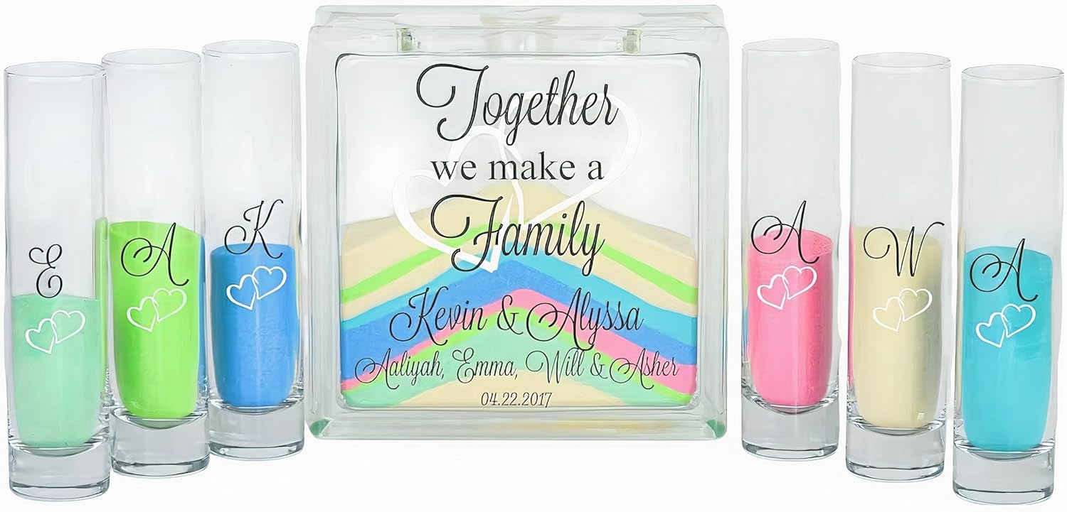 Glass Unity Sand Set Wedding with Lid Personalized Blended Family Ceremony